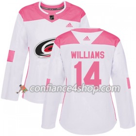 Adidas Maillot de Hockey Carolina Hurricanes Justin Williams 14 2017-2018 Blanc Rose Fashion Authentic - Femme